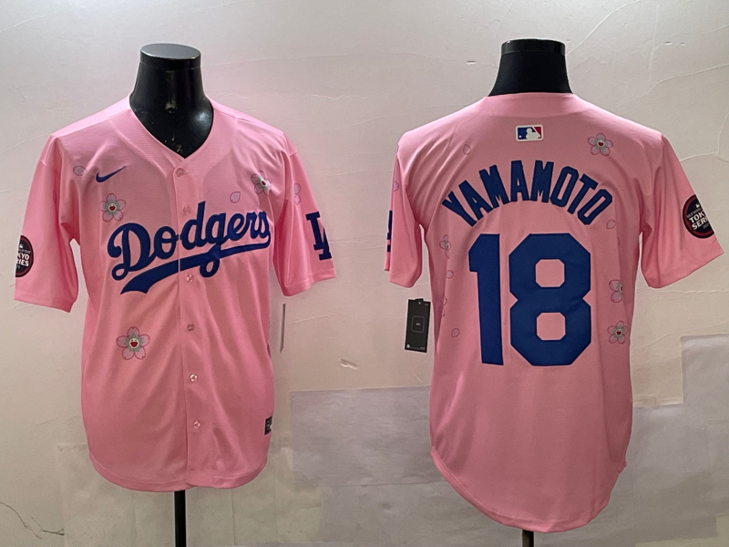 Men's Los Angeles Dodgers Yoshinobu Yamamoto #18 Pink Alternate Jersey
